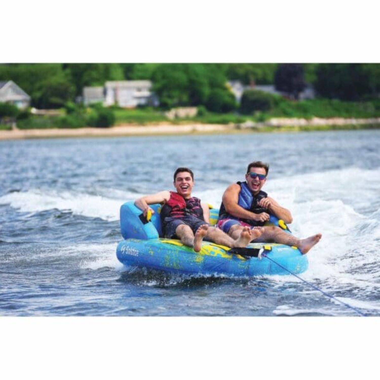 Alt View 4. Swimline - Inflatable Boomerang 2-Person Towable Water Raft - 64" - Blue - Blue.