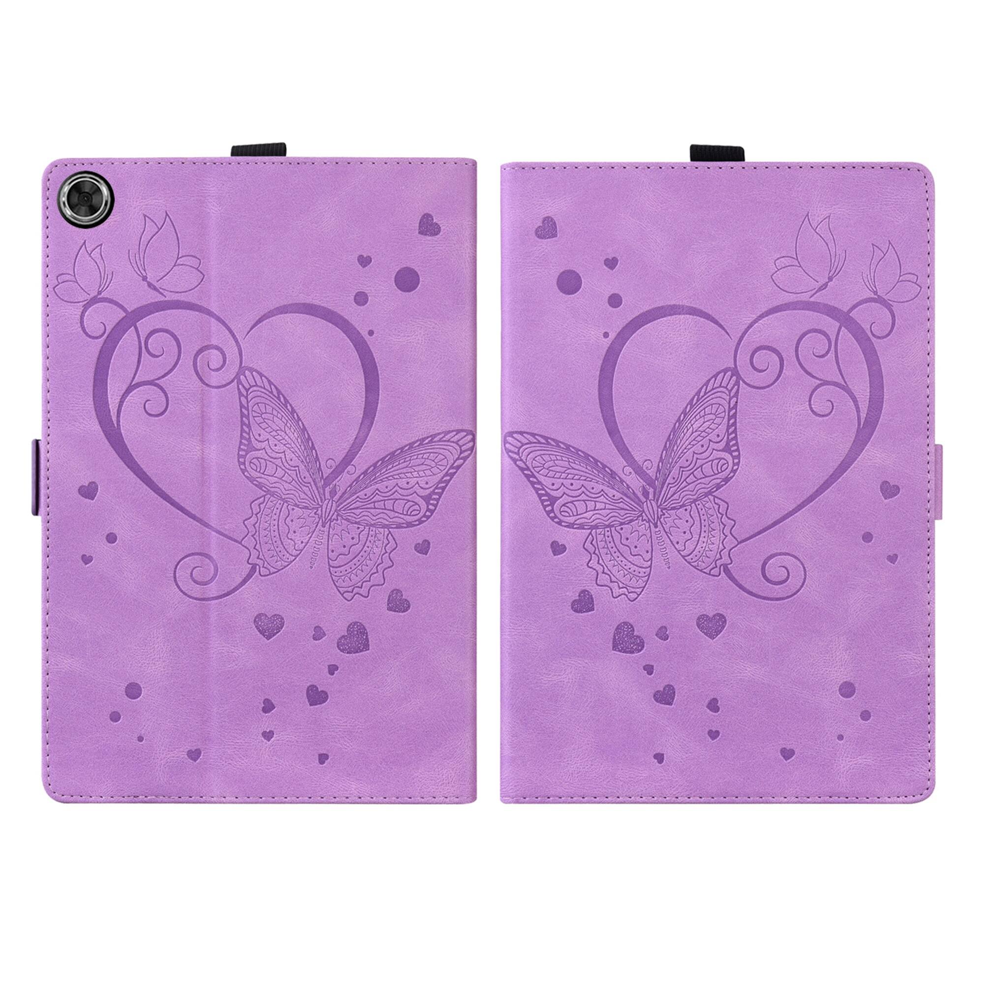 Left. Dteck - For Samsung Galaxy Tab A11+/A9+ 11'' PU Leather Embossed Butterfly Folio Case with Card Holder Flip Stand Cover - Purple.