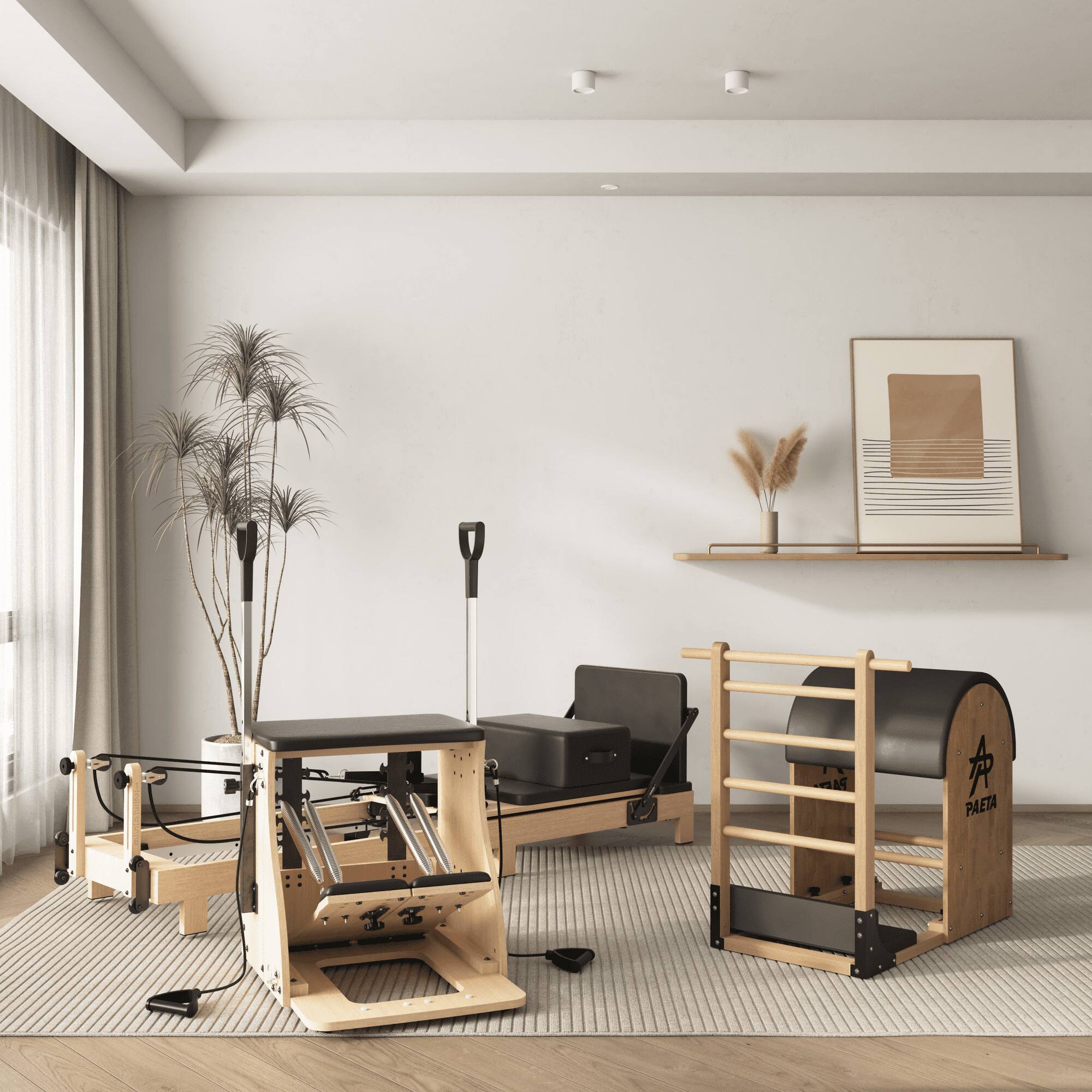 Front. Syedee - Syedee Pilates Reformer Machine, Pilates Machine Bed Yoga Training Equipment with Pilates Chair and Pilates Barrel - Brown.