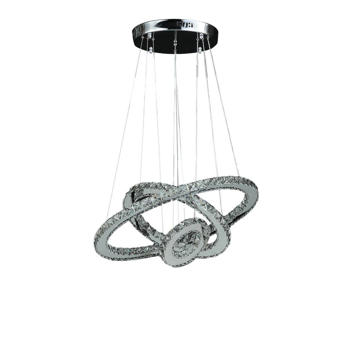 Front. Loheer - Loheer Triple Ring LED Chandelier with Adjustable Height, Dimmable Crystal Light in Silver.