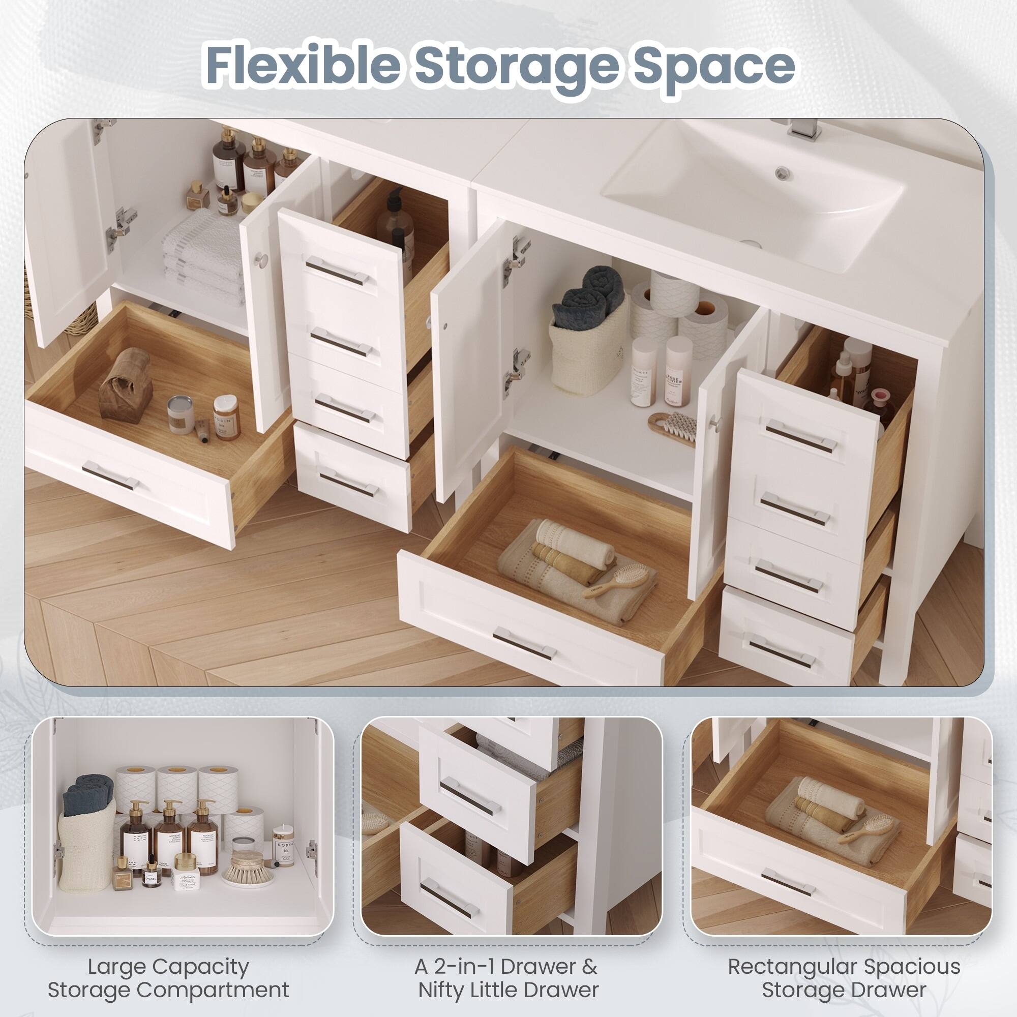Flexible Storage Space

- Large Capacity Storage Compartment
- A 2-in-1 Drawer & Nifty Little Drawer
- Rectangular Spacious Storage Drawer