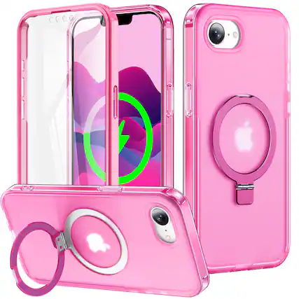 Front. UUCOVER - Magnetic Case for iPhone 17e/iPhone 16e Shockproof TPU+PC Compatible with MagSafe Built-in Screen Protector Stand Cover - Rose.