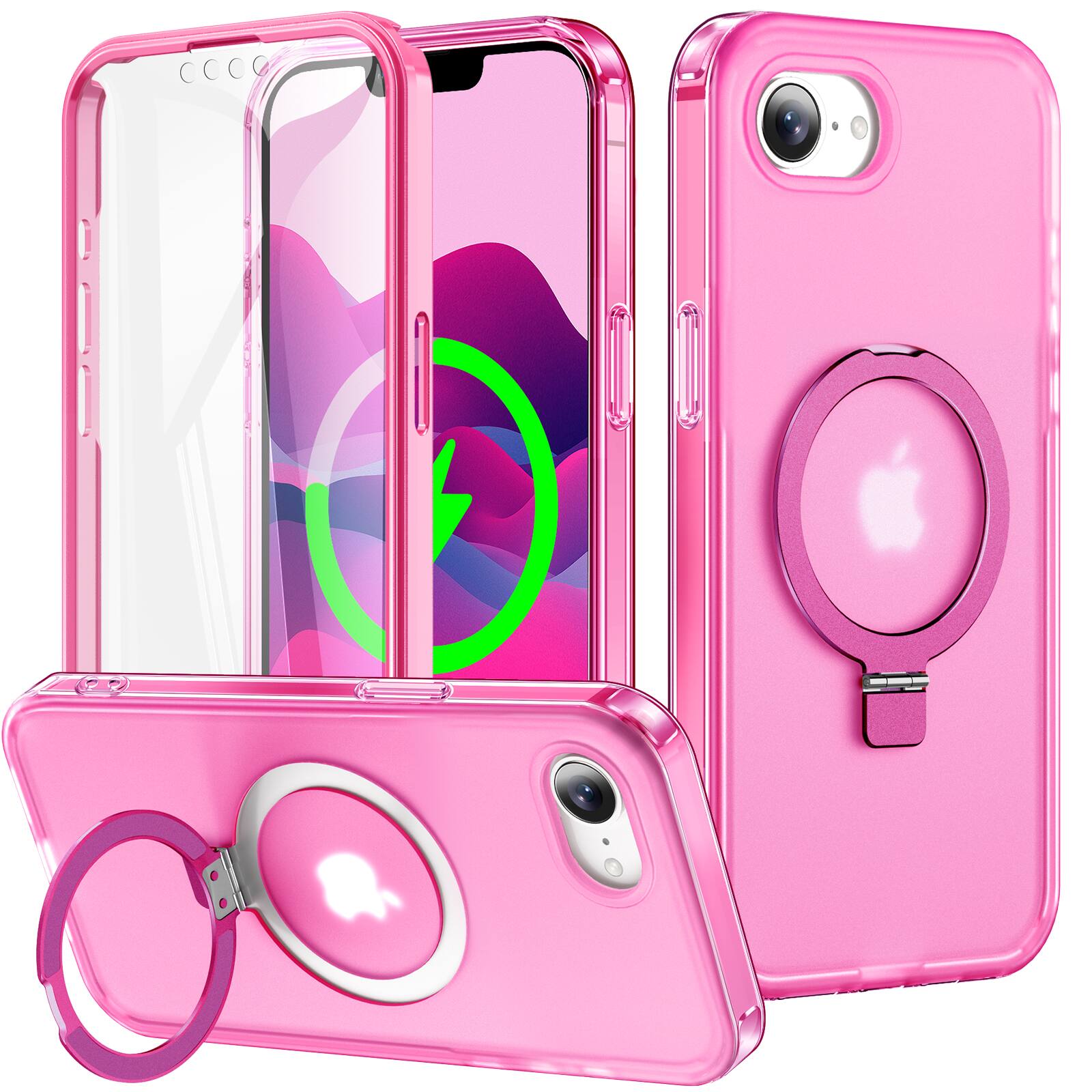 Front. UUCOVER - Magnetic Case for iPhone 17e/iPhone 16e Shockproof TPU+PC Compatible with MagSafe Built-in Screen Protector Stand Cover - Rose.