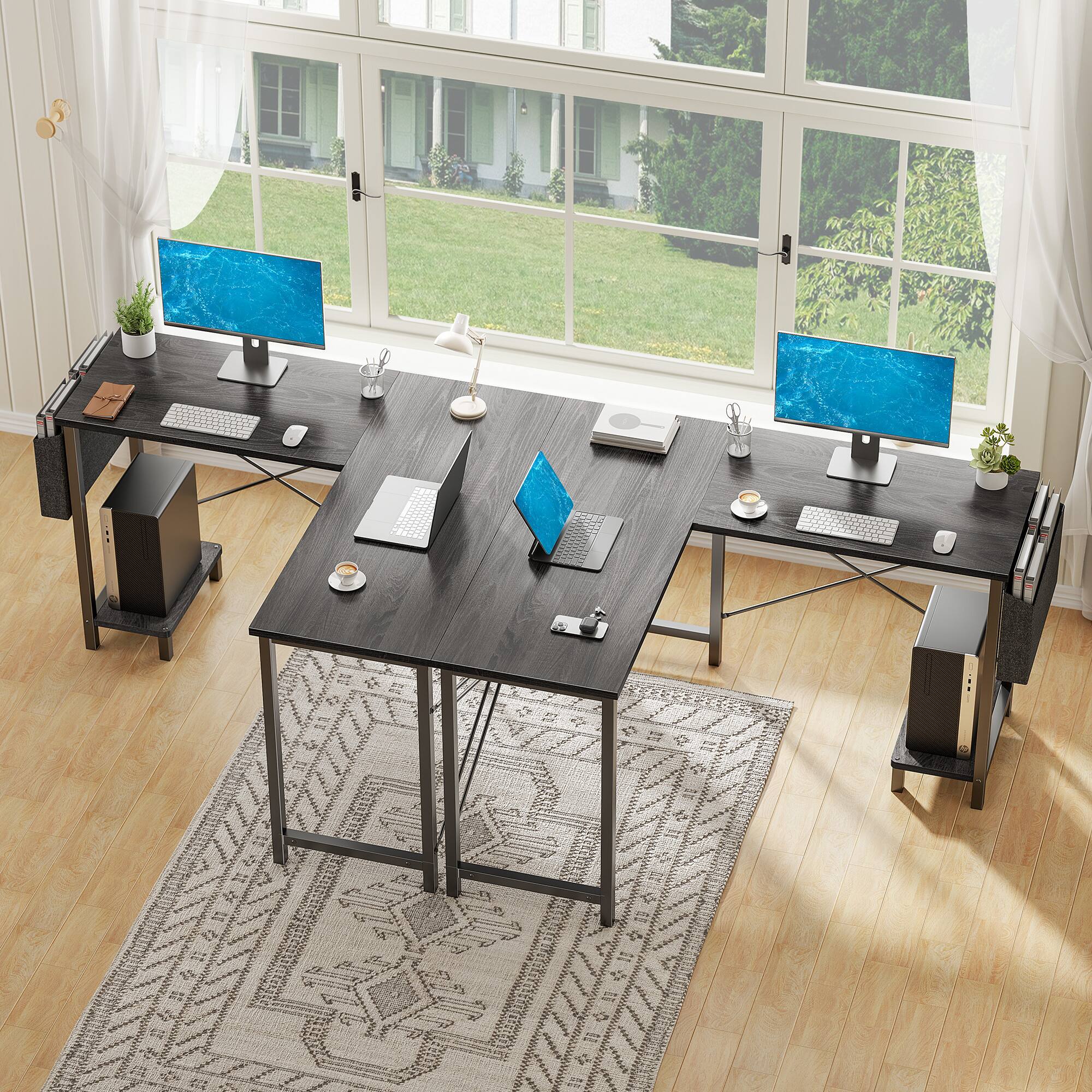 Angle. Bestier - 49in L Shaped Desk, Computer Desk Corner Desks Gaming Desk PC Table for Home Office Workstation - Gray.