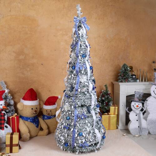 Alt View 8. Winado - 7FT Snow Flocked Christmas Tree Pop Up Pre-lit Artificial with Light Ornaments Collapsible for Holiday Indoor Decoration - Snow Flocked Green.