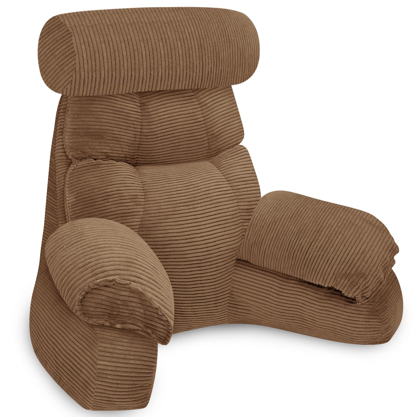 Front. MAGICAL RUBS - Pillow For Bed Sitting Up - With 9.4" Armrests Inch Arms Support Ideal Reading Watching Tv Gaming And Relaxing - Khaki Brown Large-for height>5'2"-Weight 6.17.