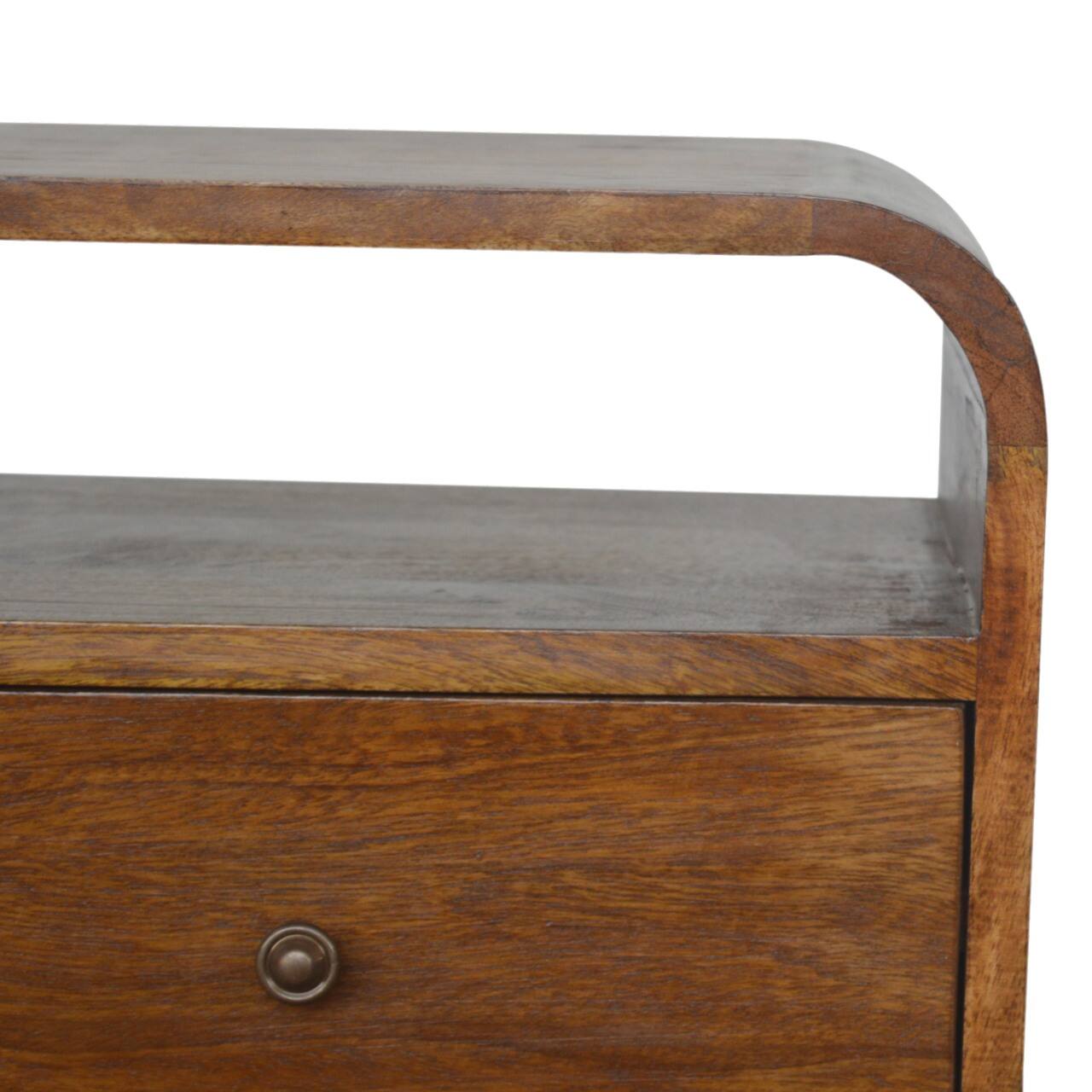 Alt View 1. Artisan Furniture - Artisan Furniture Solid Wood Chestnut Curve Nightstand, 2 Drawer, 2 Open Slots, Dark Brown - Chestnut.