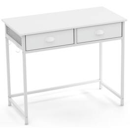 SlickBlue - Home Office Writing Desk with Fabric Drawers and Side Hooks - White