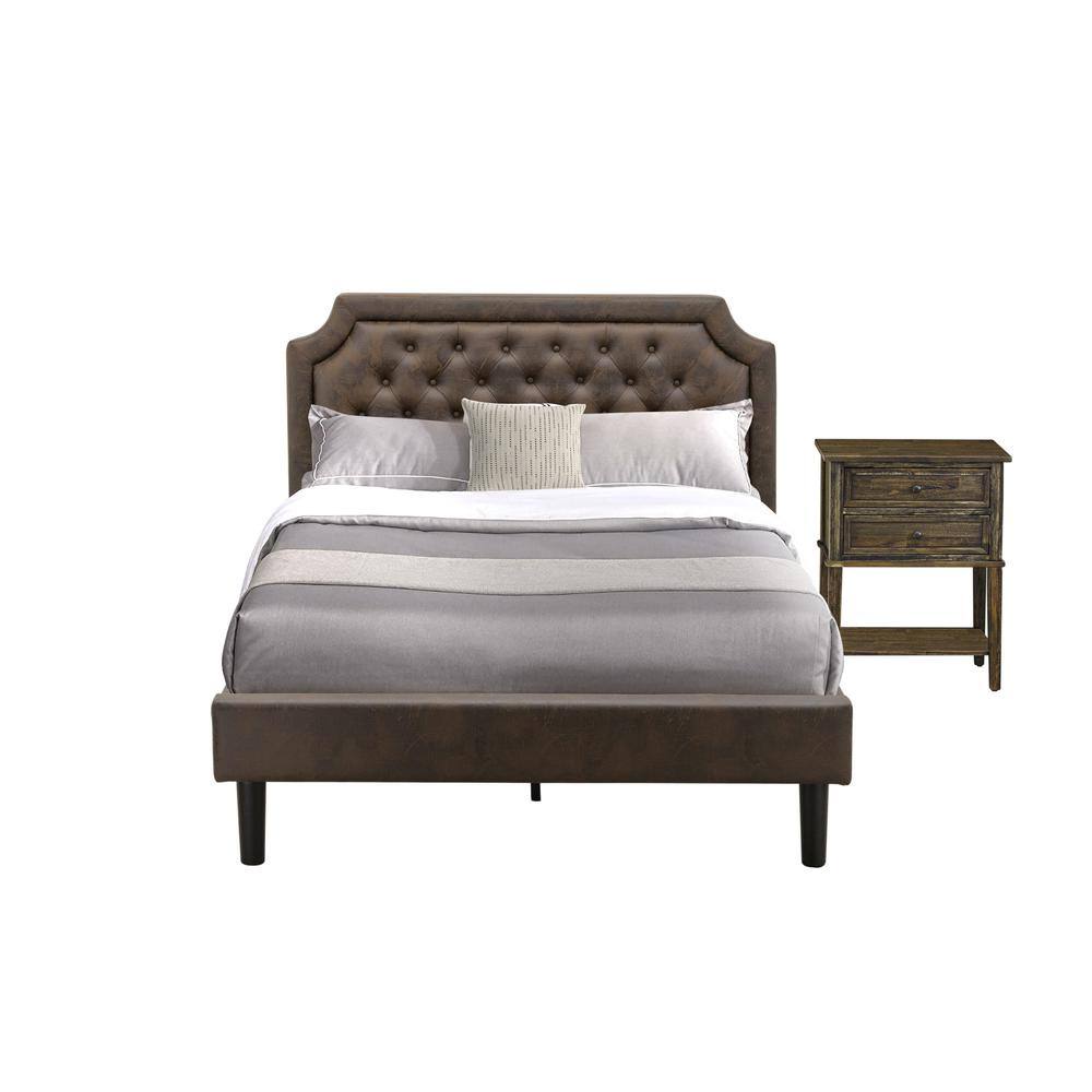 Front. East West Furniture - GB25F-1VL07 2-Piece Granbury Bedroom Set with Bed and 1 Distressed Jacobean Night Stand - Dark Brown Faux Leather and - Black Textured.