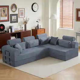 Anysun - L-Shape Corduroy Modular Sectional Sofa - Minimalist Compressed Design, Unfolds into Bed, Space-Efficient - Dark Gray