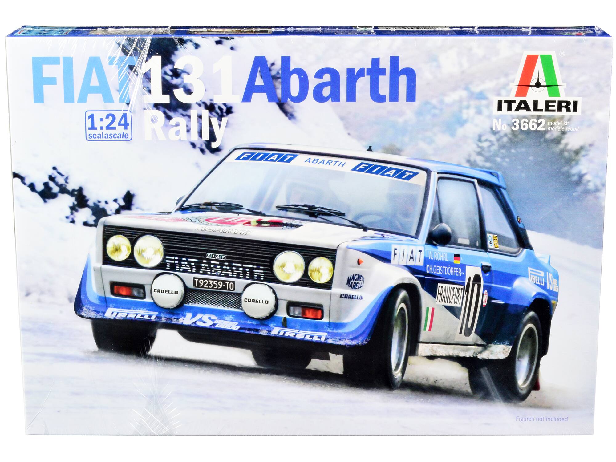 FIAT 131 Abarth  
1:24 scale  
Rally  

ITALERI  
No. 3662 model kit  

W. ROHRL  
CH. GEISTDOERFER  
FRANCFORT  

T92359-TO  

Pirelli  
CARELLO  

Figures not included