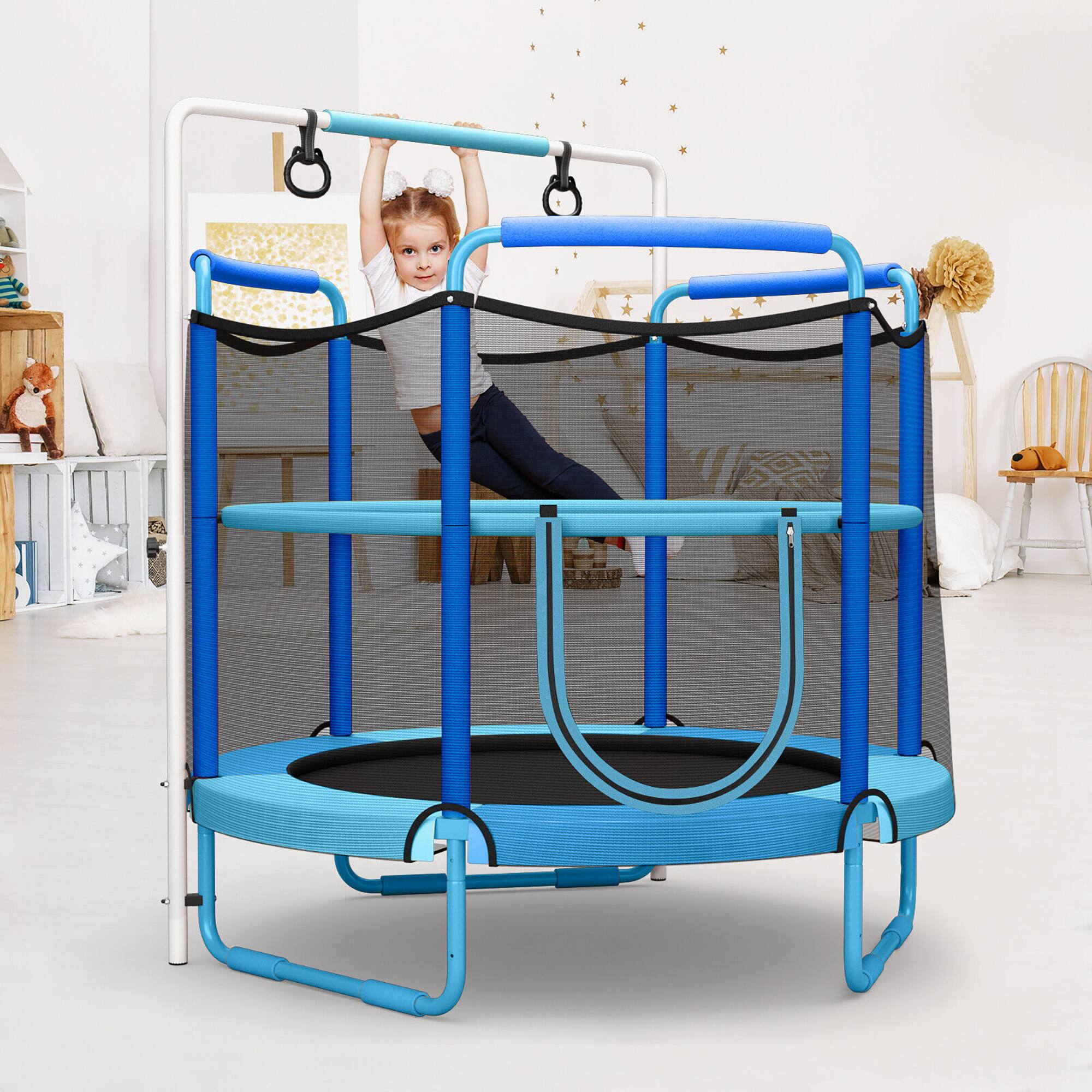 Alt View 3. Gymax - Gymax 5FT Kids 3-in-1 Game Seamless Trampoline W/ Enclosure Net Spring Pad In/ Outdoor - Blue.