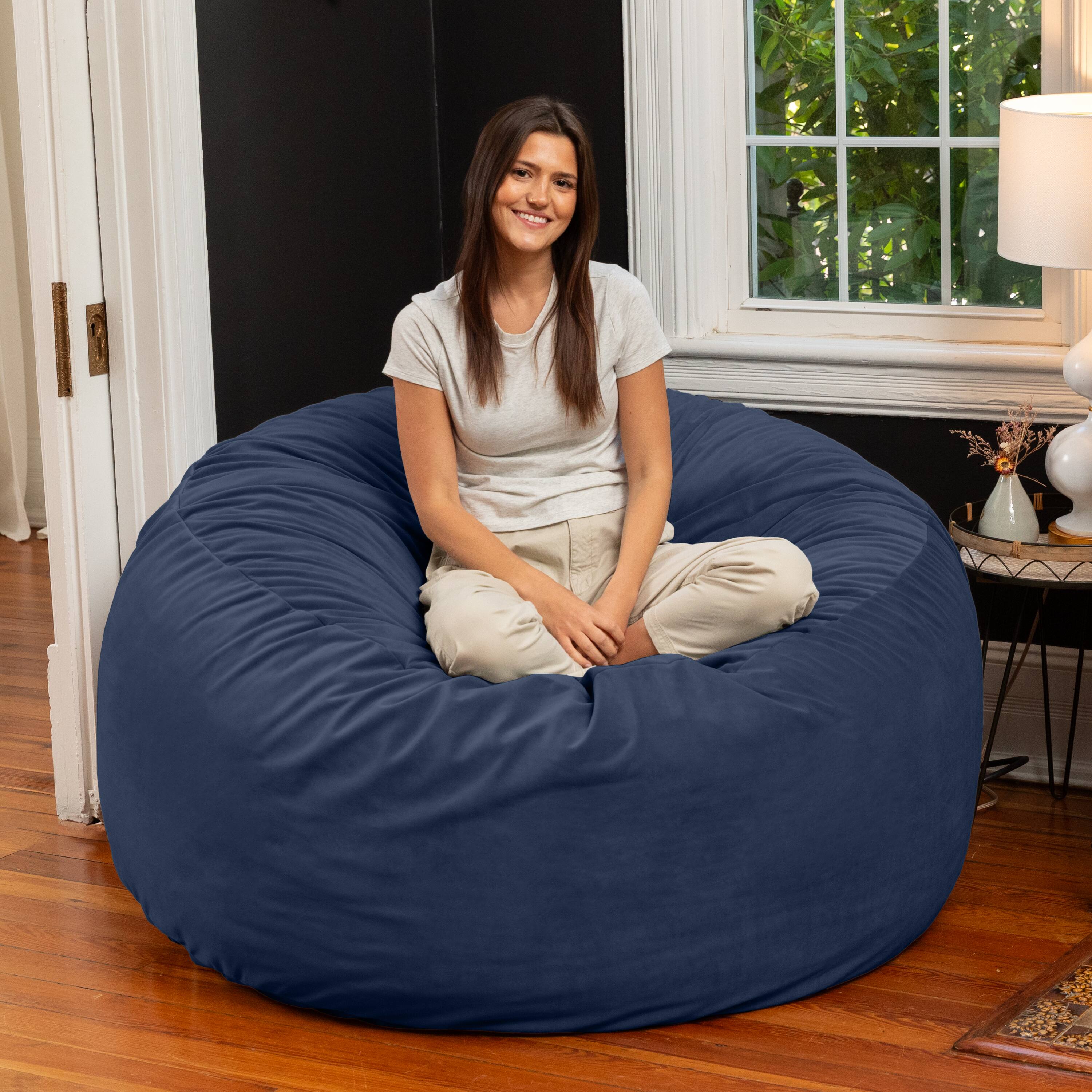 Alt View 2. Jaxx - Jaxx 5 Foot Saxx - Large Round Bean Bag Chair for Adults - Lush Velvet Navy Blue - Lush Velvet Navy Blue.