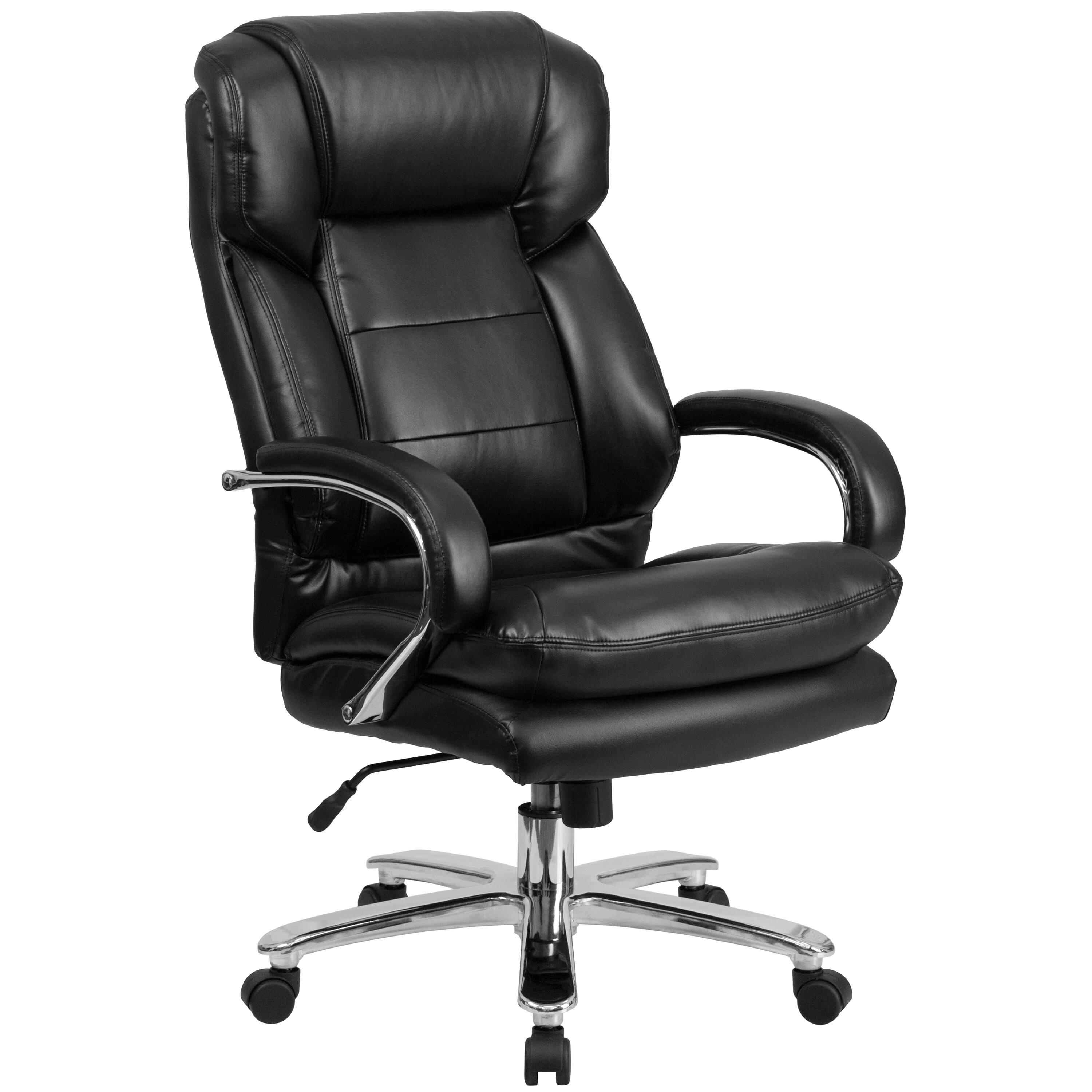 Emma + Oliver - 24/7 500 lb. Big & Tall Executive Swivel Ergonomic Office Chair with Loop Arms - Black LeatherSoft
