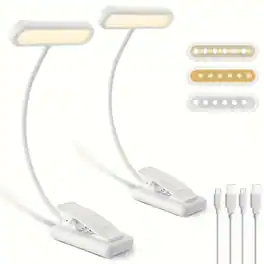 Luckbyte - USB Rechargeable Clamp Book Light, 3 Color LED Reading Lamp, Eye Care Night Light for Bed and Study Desk - White
