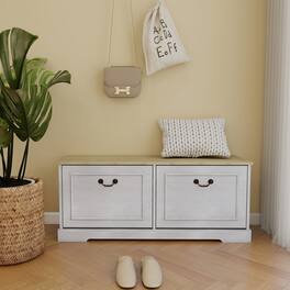 Ropilly - Shoe Storage Bench with Flip Drawers and Adjustable Shelf for Entryway - Antique White