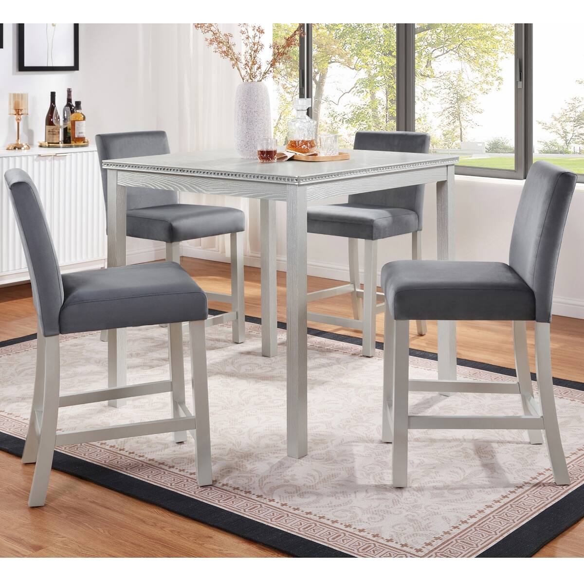 Loheer 5 Piece Counter Height Dining Table Set, Square Wood Table with ...