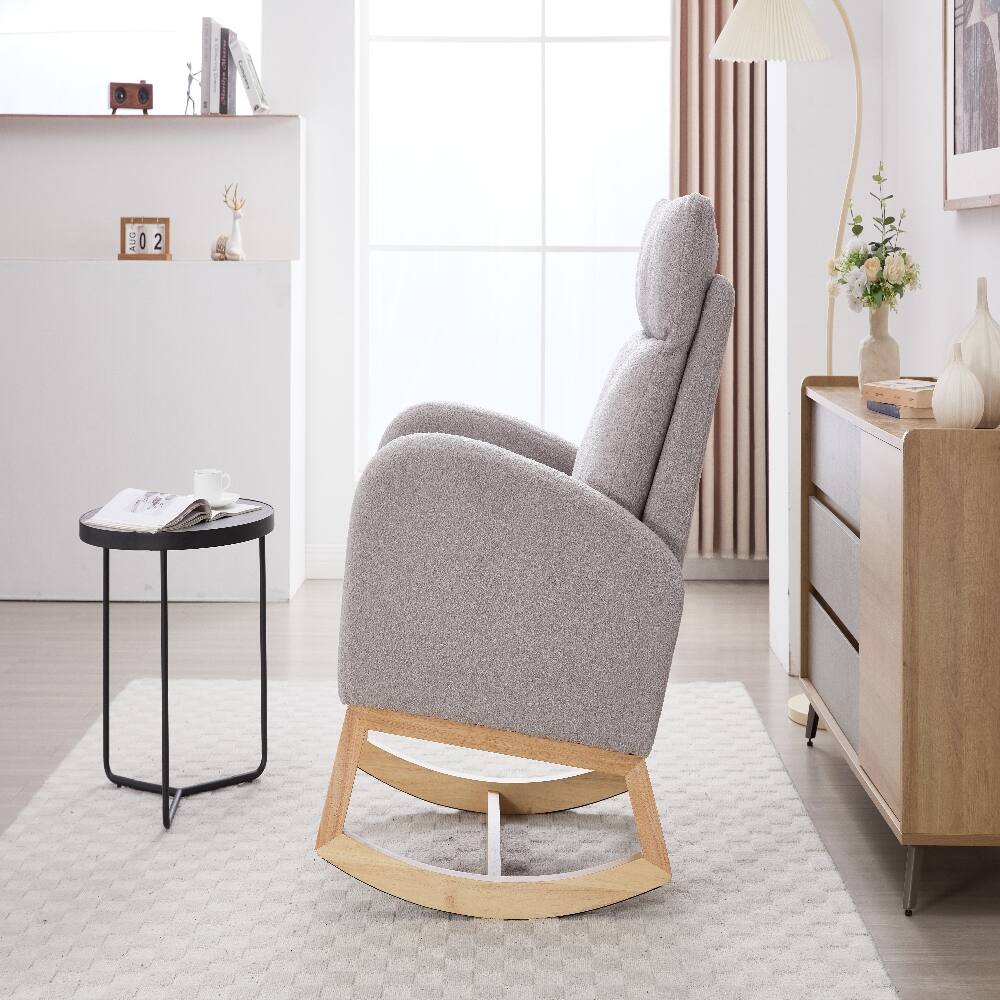 Alt View 8. Loheer - Loheer Light Gray Teddy Fabric Nursery Rocking Chair with Adjustable Footstool and Solid Wood Base - Light Gray.