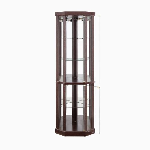Alt View 4. LUCKY ONE - Freestanding Corner Lighted Curio Cabinet with Glass Shelves Display Case for Wine Bar Collectibles - Cherry.