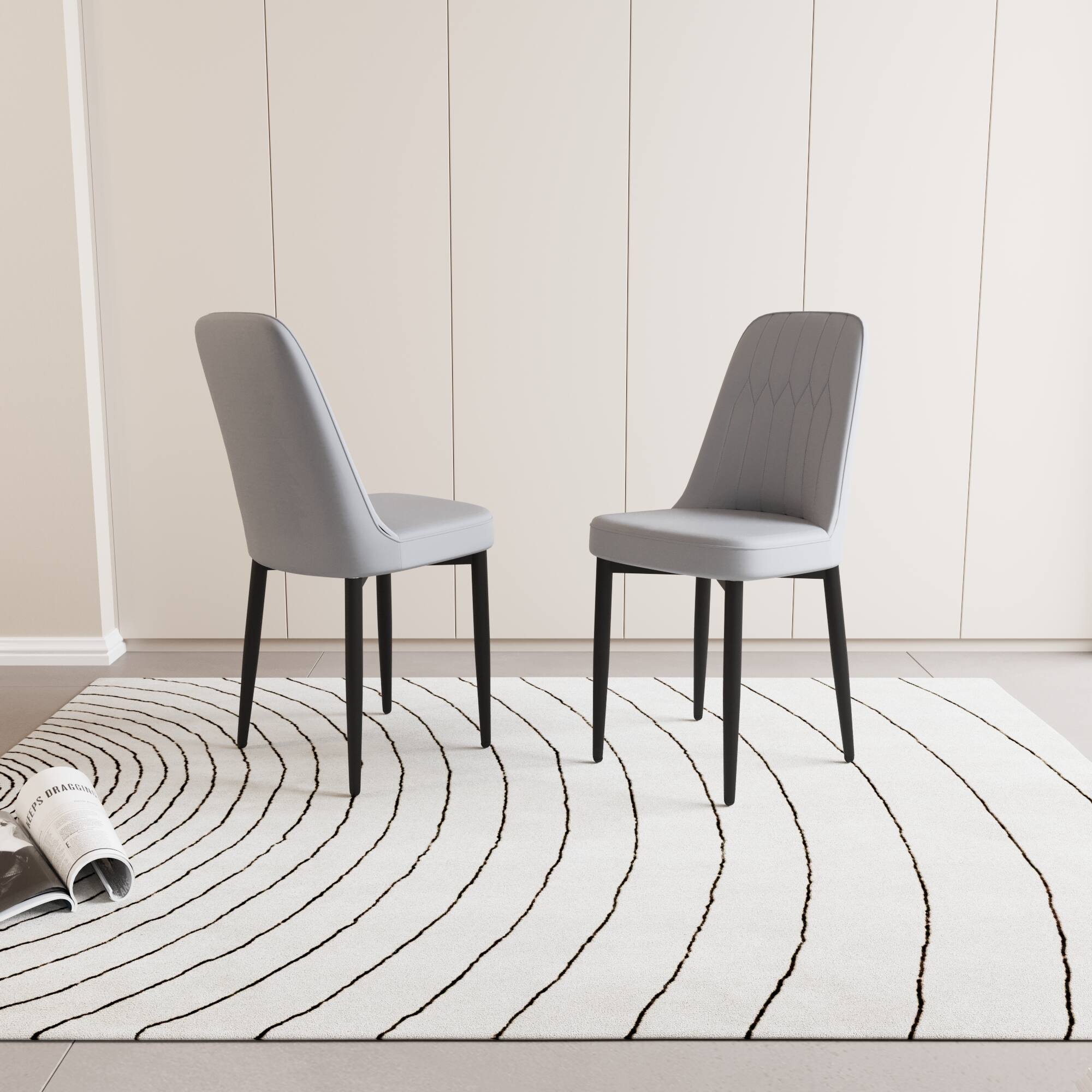 Alt View 1. Tiramisubest - Modern Set of 2 Dining Chairs with High-Quality PU Leather and Cushions, Black Metal Legs, Grey - Gray.