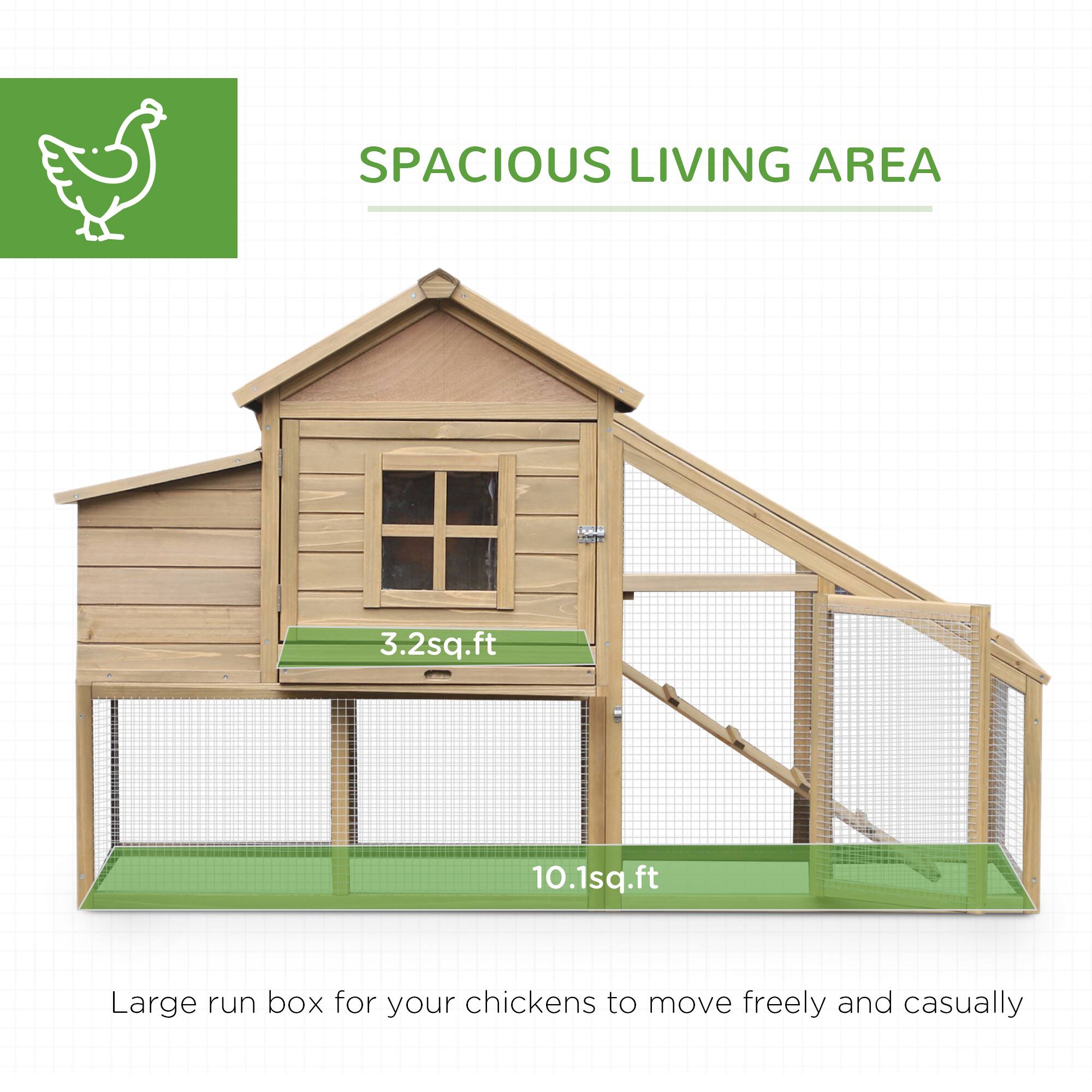 SPACIOUS LIVING AREA

3.2 sq.ft

10.1 sq.ft

Large run box for your chickens to move freely and casually