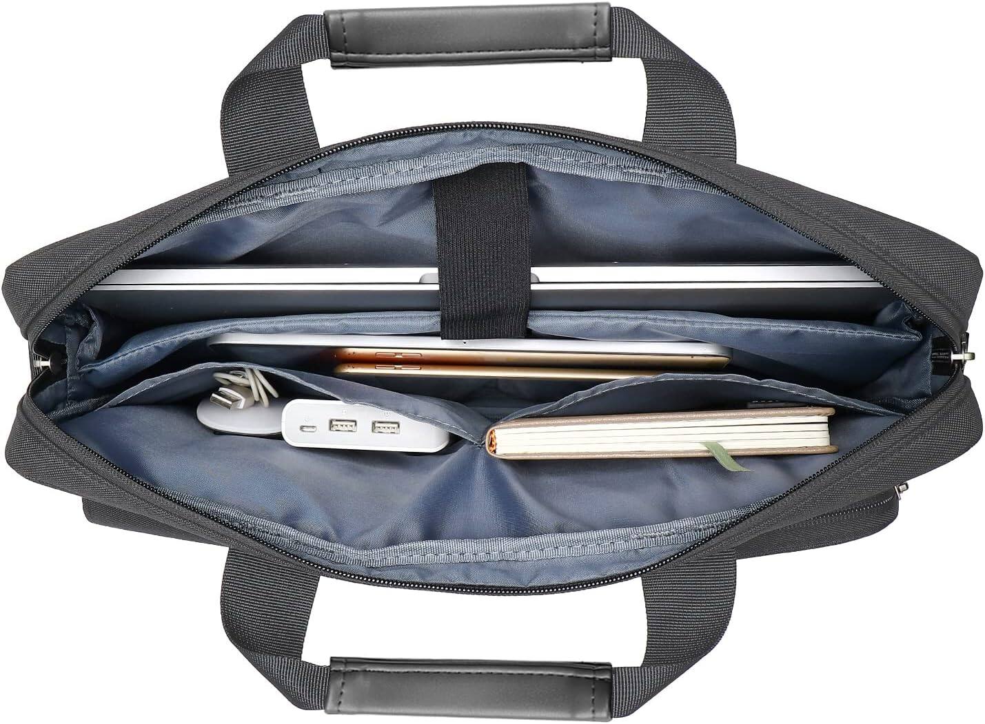 Back. mosiso - Laptop Shoulder Messenger Bag 15–16 inch - Padded Protective Compartment, Front Utility Pockets, Adjustable Strap - Slate Gray.