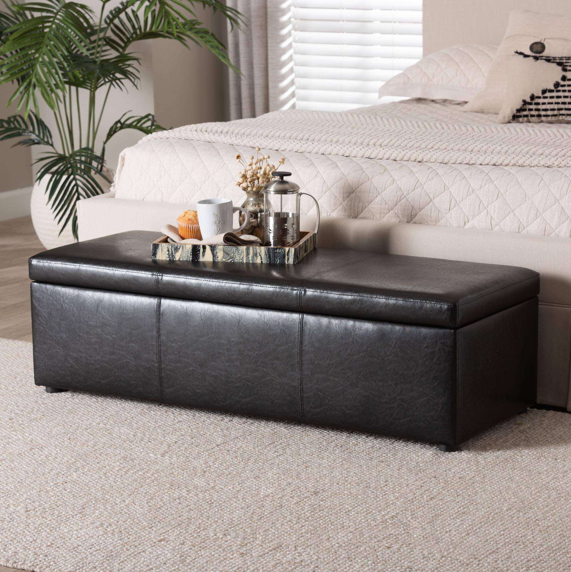 Alt View 5. Baxton Studio - Dennehy Brown Modern Ottoman - Black.