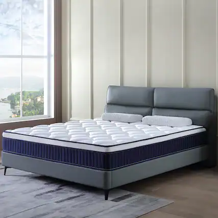 Front. GOODSILO - 10 Inch Hybrid Mattress with Plush Memory Foam and Pocket Springs for Superior Comfort and Support in a Box - Blue+Brown+White.