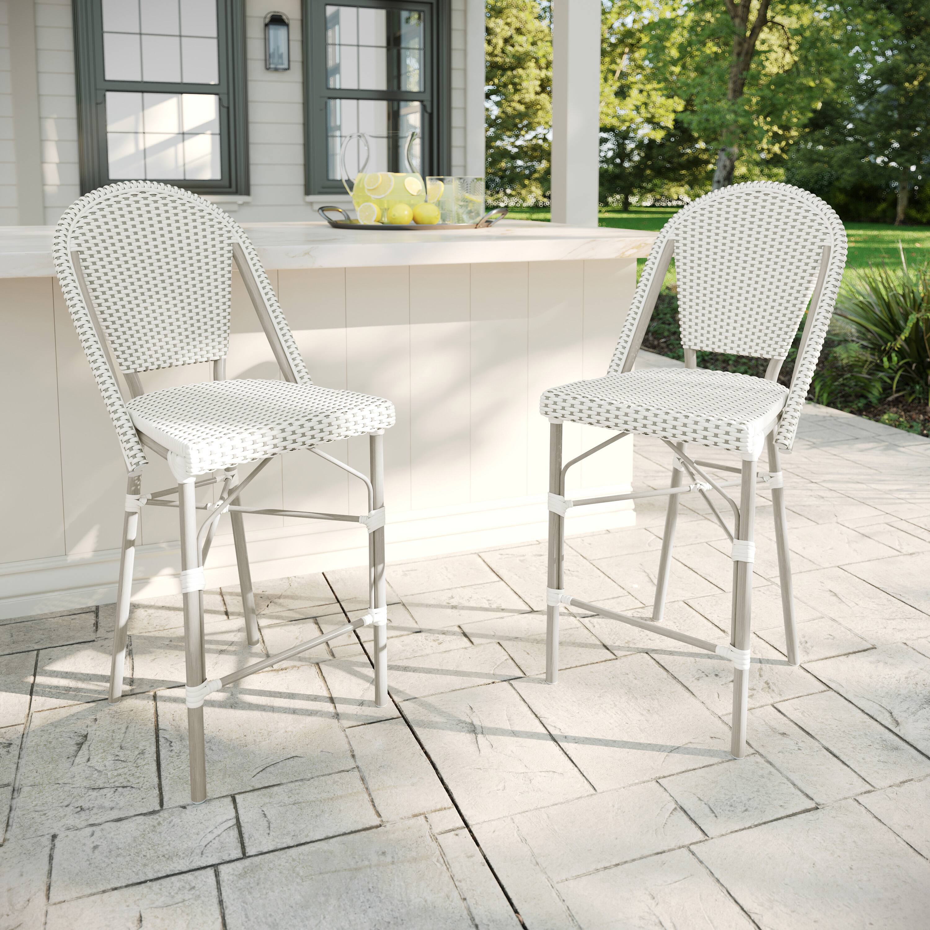 Alt View 1. Martha Stewart - Lily Pond 2PK All-Weather Stackable Patio Bistro Counter Stools - Gray & White/Gray Frame.