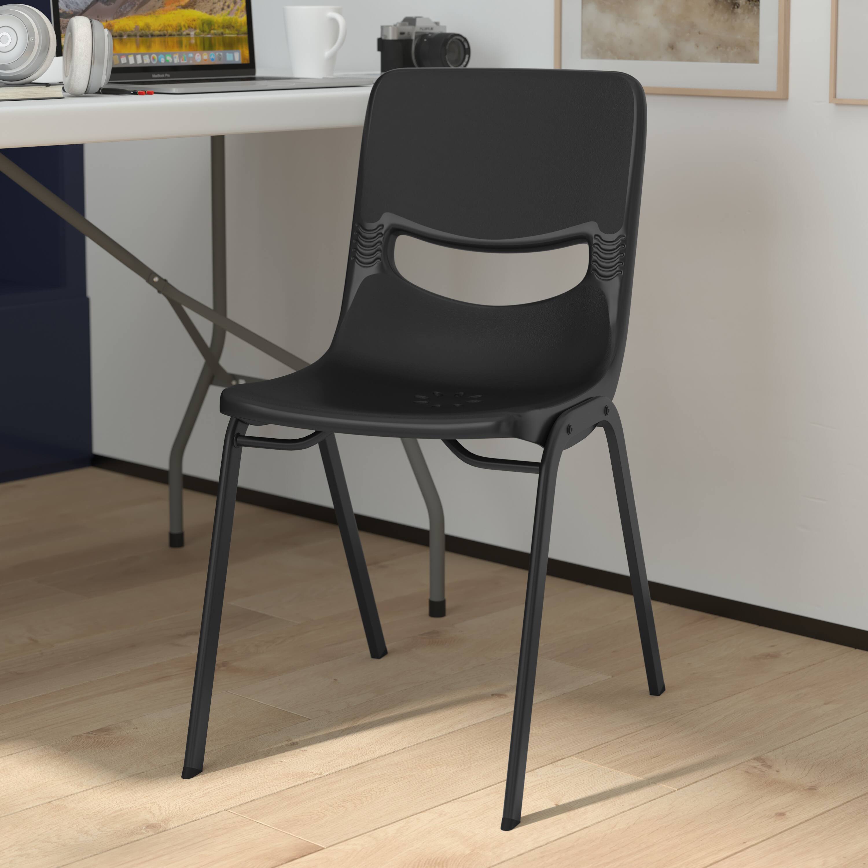 Alt View 1. Emma + Oliver - Jacobs Stackable Flex Comfort Classroom Chair with Ergonomic Flex Back and Heavy-Duty, Powder-Coated Steel Frame - Black.
