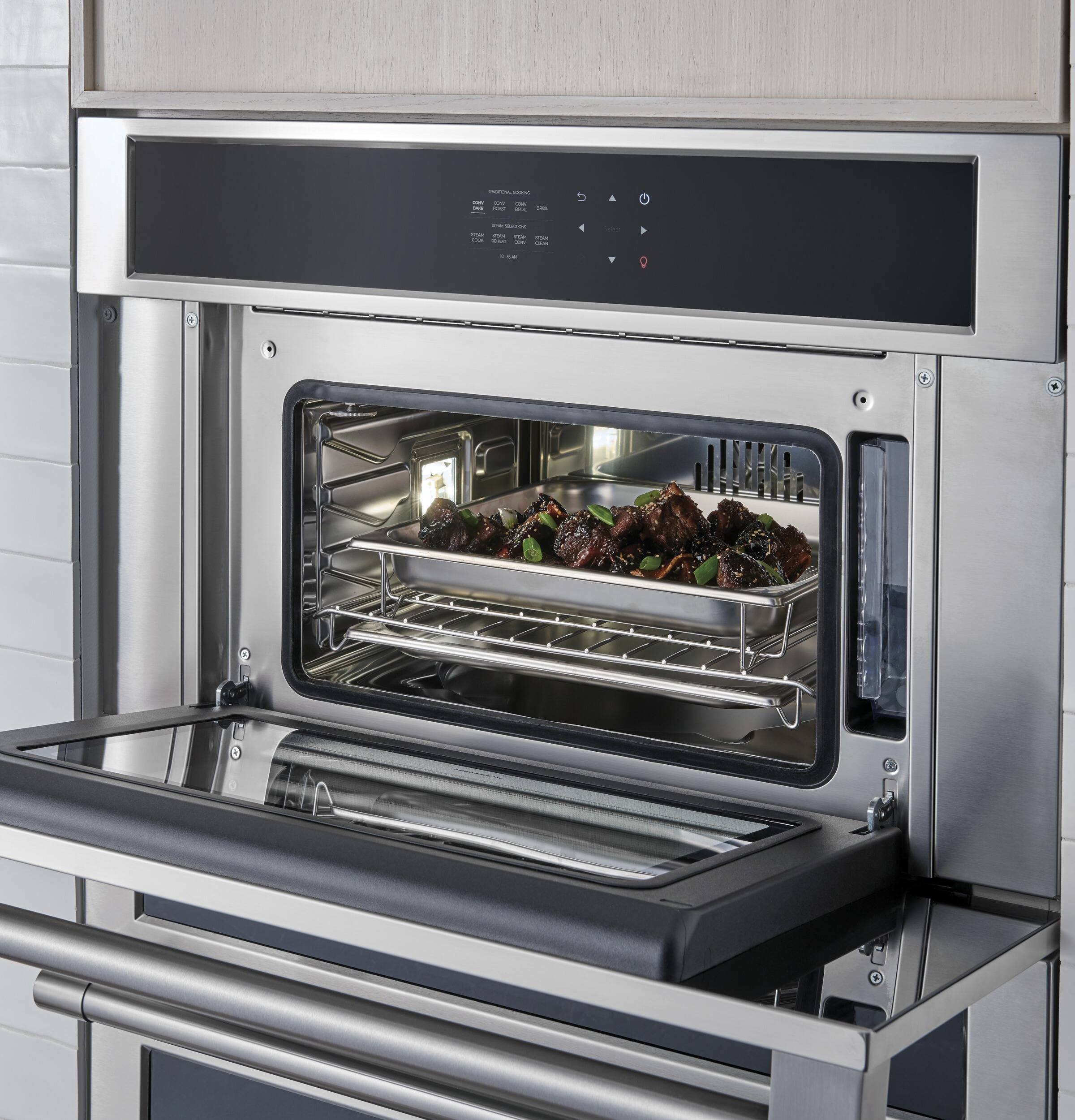 Alt View 17. Monogram - Statement Collection 30" Built-In Single Electric Convection Steam Wall Oven with Combination Cooking - Stainless steel.