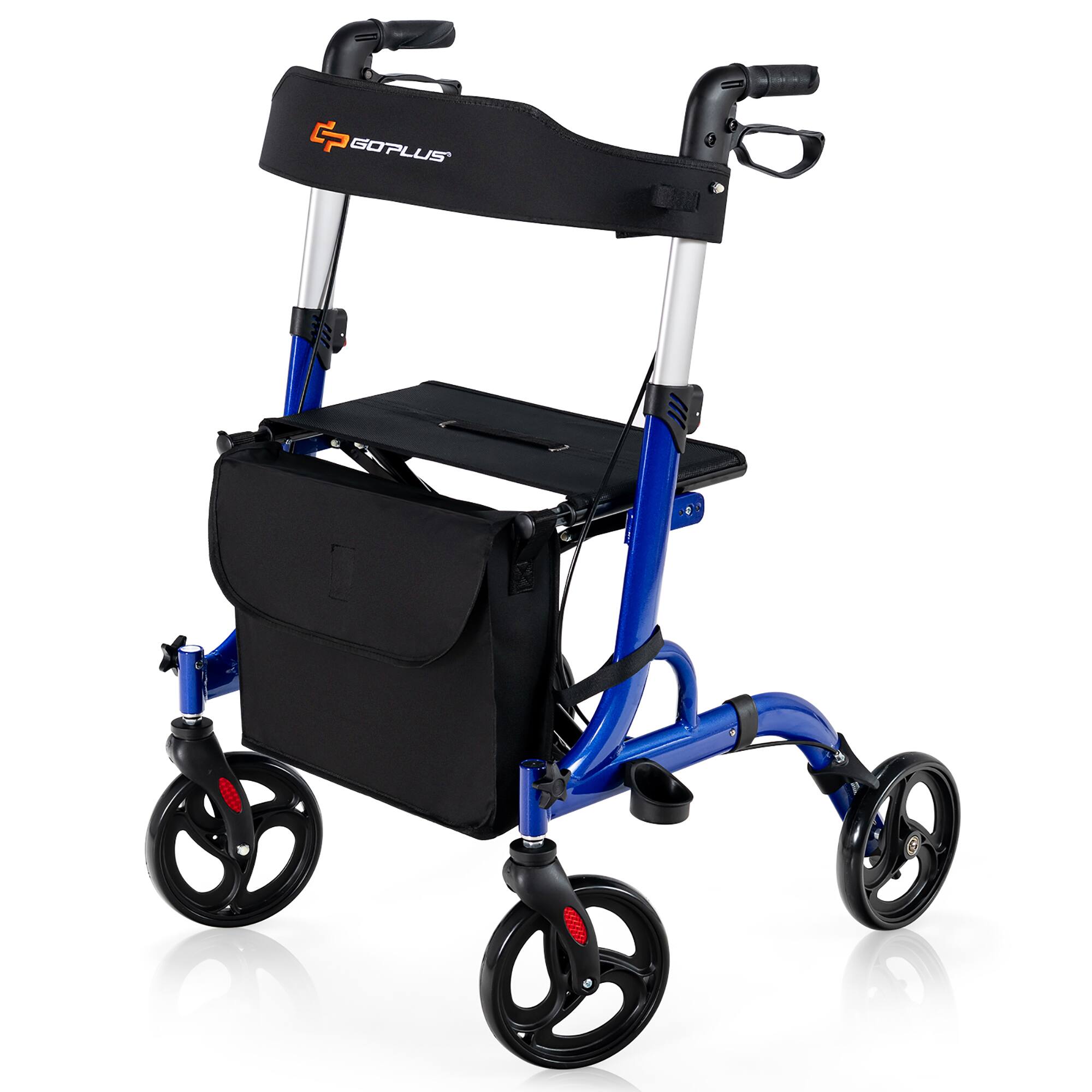 Front. Costway - Costway Rollator Walker w/ Seat, Folding Aluminum Rolling Walker w/ 8-inch Wheels, Blue - Blue.