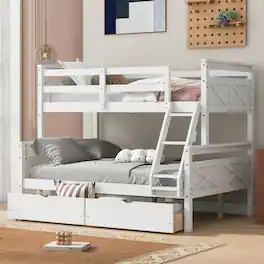 Loheer - Twin Over Full Bunk Bed with Drawers and Ladder - White