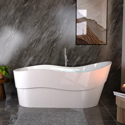 Front. Empava - 67 in. x 29.5 in. Freestanding Flat Bottom Bath Tub Soaking Bathtub with Left Drain - White.