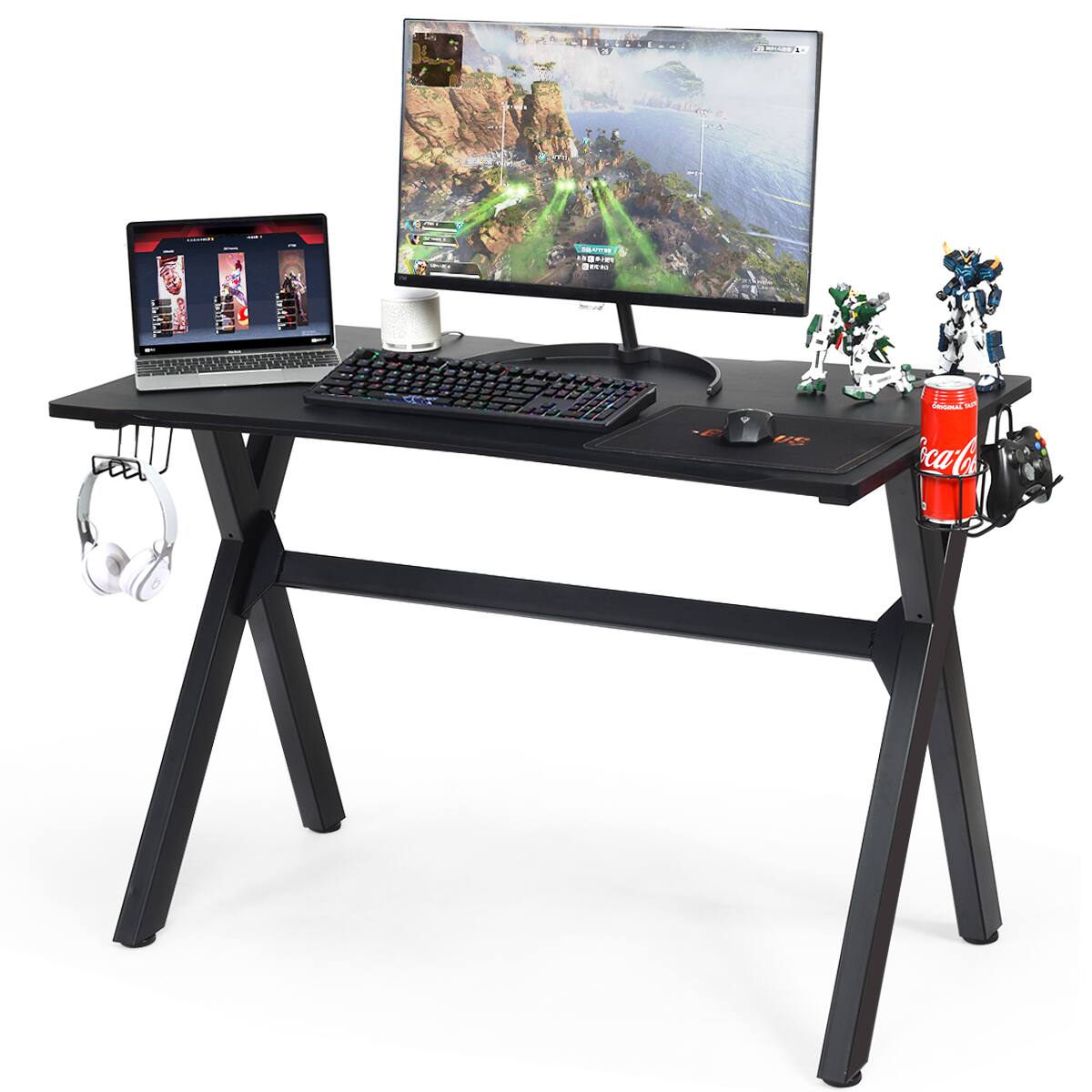 Costway - Gaming Desk with Cup Holder - Black