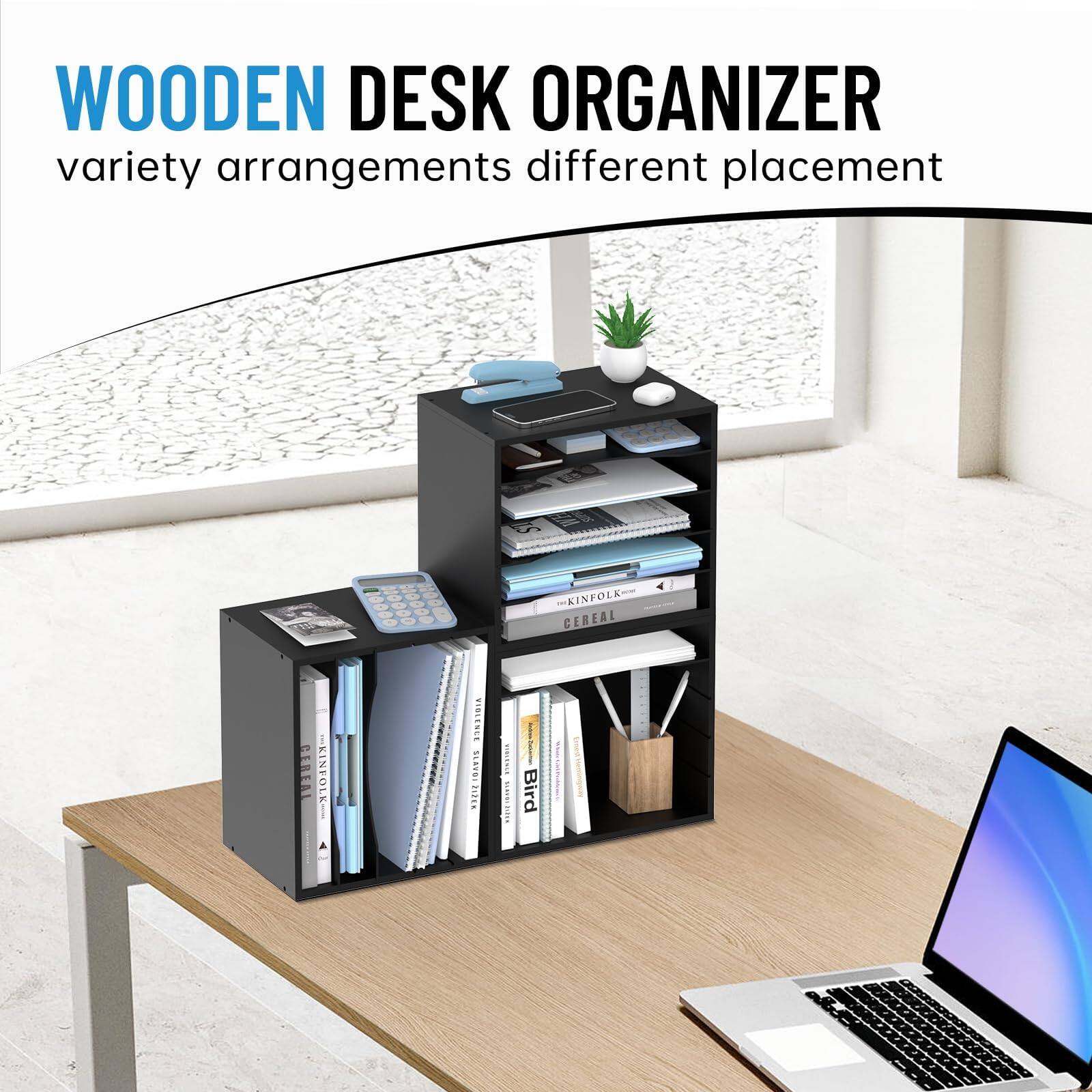 WOODEN DESK ORGANIZER  
variety arrangements different placement