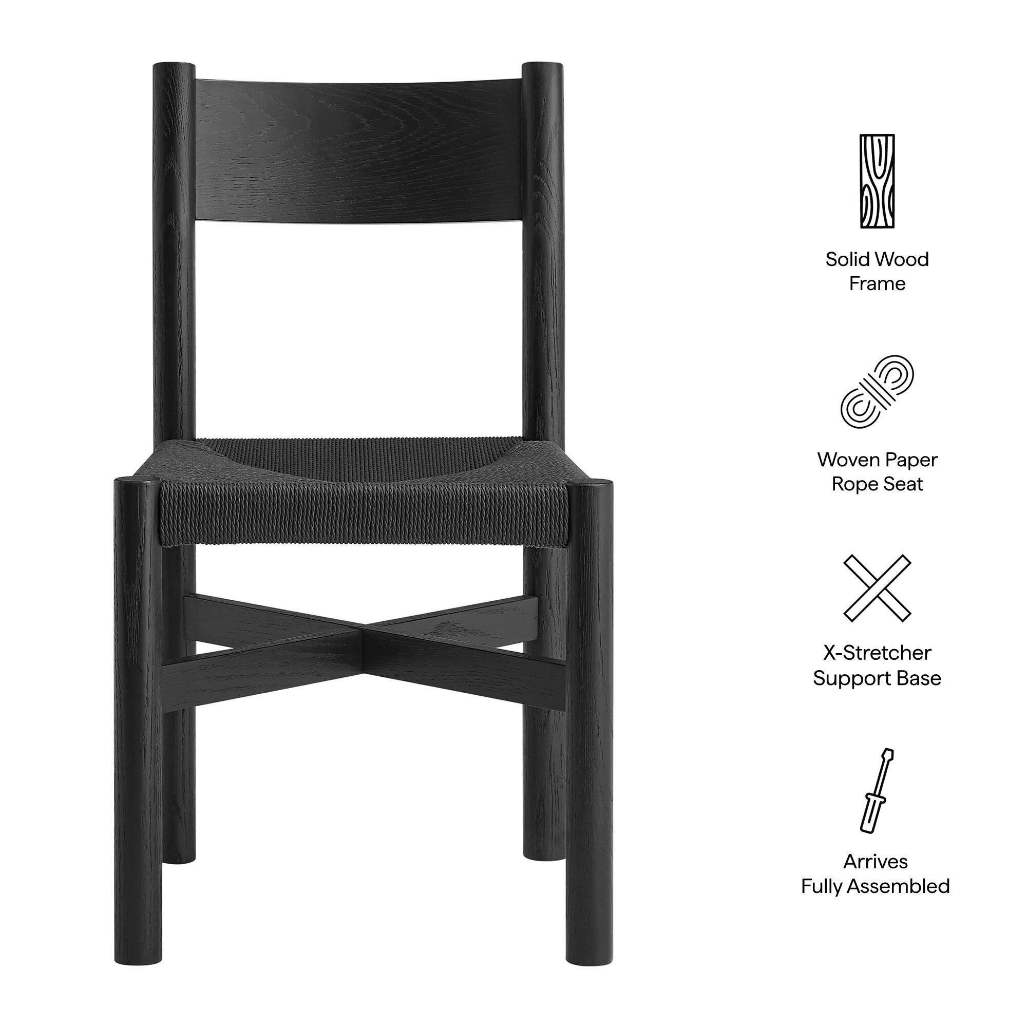 Solid Wood Frame Woven Paper Rope Seat X-Stretcher Support Base Arrives Fully Assembled