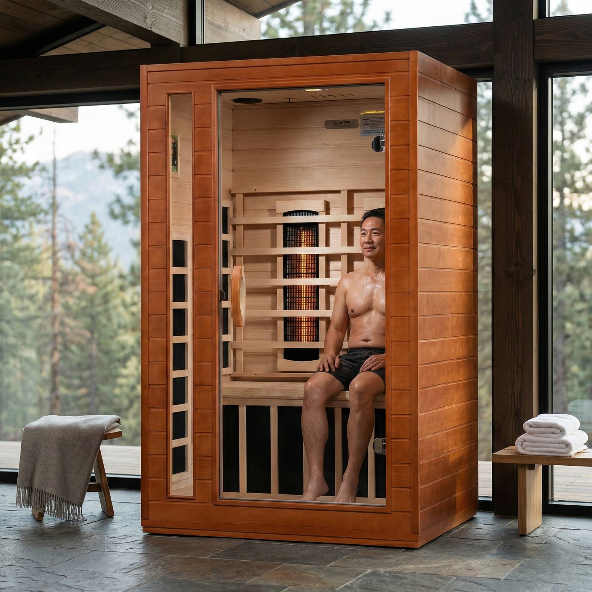 Alt View 7. Dynamic Saunas - Dynamic Saunas 2-Person Full Spectrum Infrared Sauna Lighting, Speakers, Cordoba - Brown.