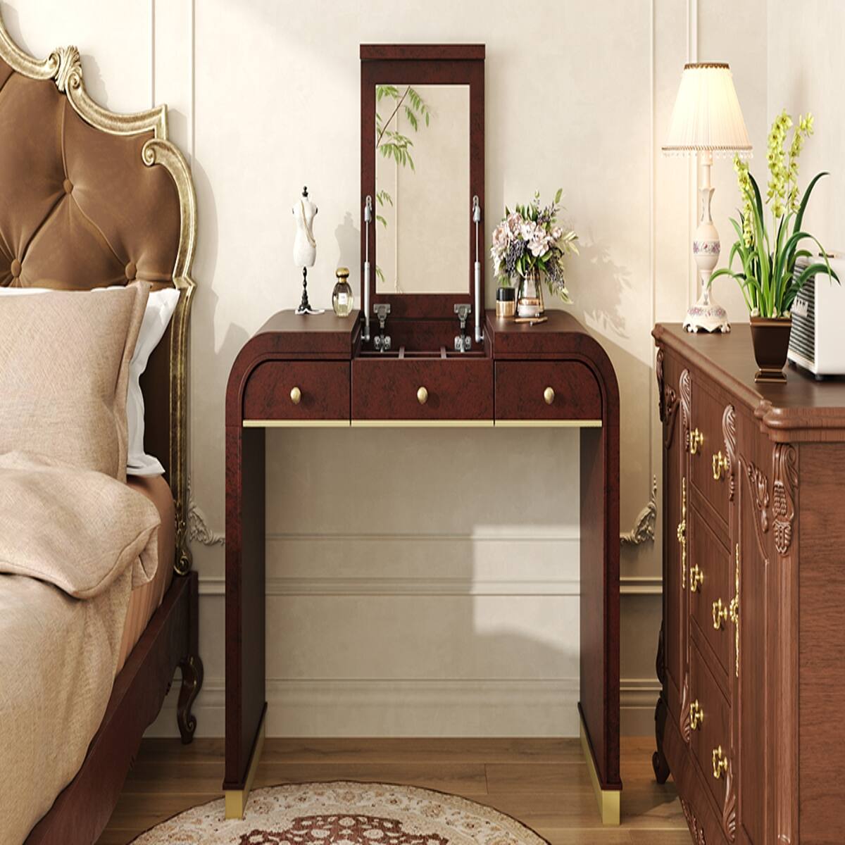 Alt View 9. Loheer - Loheer Flip Top Vanity Desk, Espresso Vanity Table with Mirror and Hidden Storage - Espresso.