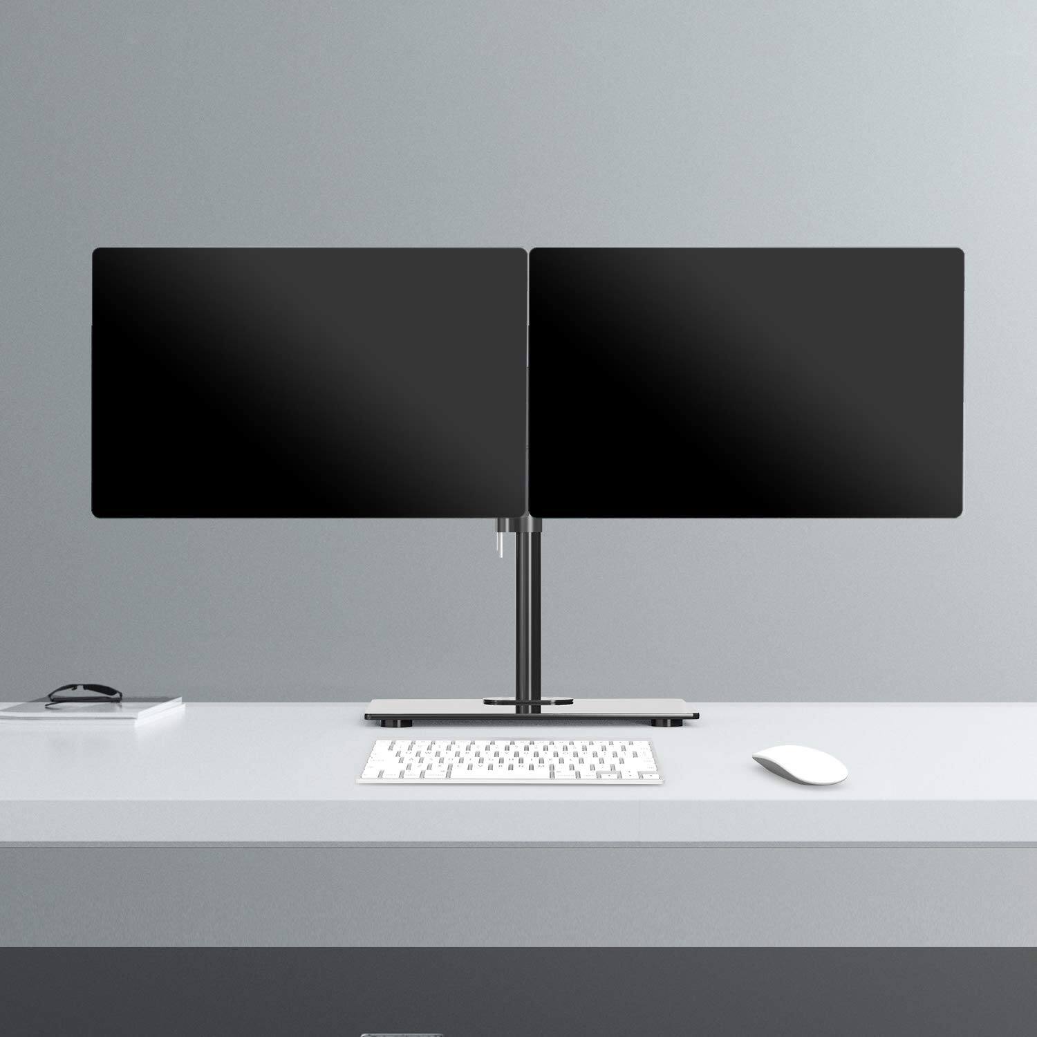 Alt View 7. Hanke - Free Standing Dual Monitor Stand Height Adjustable Mount With Glass Base Fits Lcd Led Flat Curved Screen Up... - Dual Arms Basic Stand.