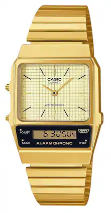 Casio - Vintage Analog Digital Gold Ion Plated Stainless Steel Dial Quartz AQ-800EG-9A Unisex Watch - Beige