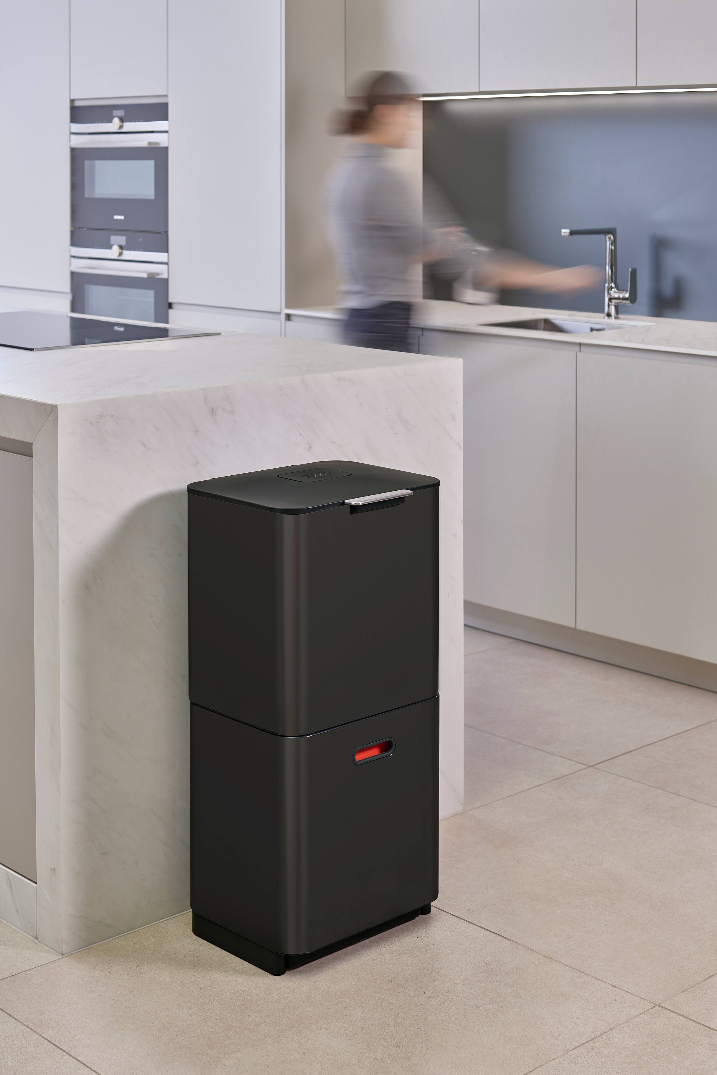 Alt View 2. Joseph Joseph - Totem Max 60-liter Waste & Recycling Dual Kitchen Trash Can - Carbon Black.