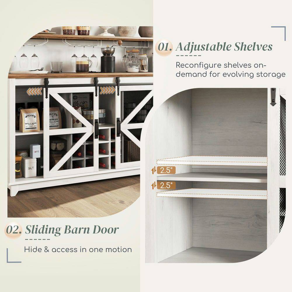 01. Adjustable Shelves  
Reconfigure shelves on-demand for evolving storage

02. Sliding Barn Door  
Hide & access in one motion

2.5"  
2.5"
