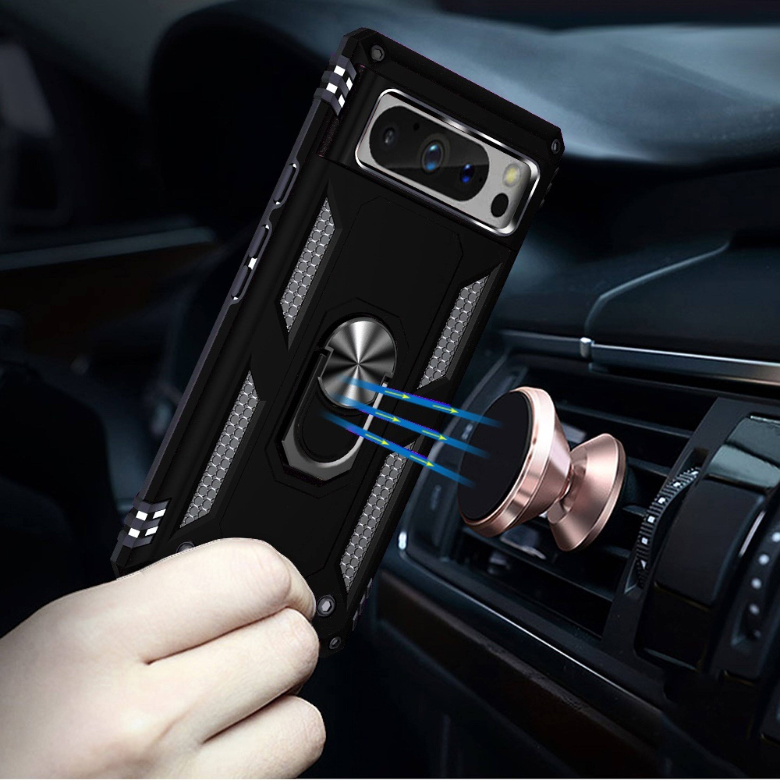 Angle. Kitcheniva - Premium Magnetic Ring Holder Kickstand Hybrid Case For Google Pixel 8 Pro Black - Black.