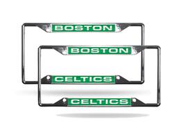Rico Industries - Boston-Basketball-Celtic's (Set of 2) All Corner EZ View Chrome Metal Laser Cut License Plate Frames - Multi