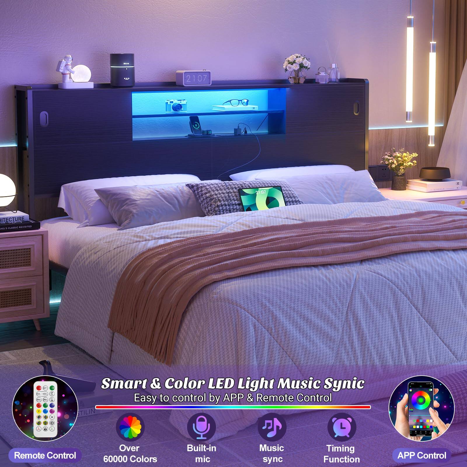 2107 TA 2103 ITECTURE CLAMBS AETE N

Smart & Color LED Light Music Sync
Easy to control by APP & Remote Control
- 6 Remote Control
- Over 60000 Colors
- Built-in mic
- Music sync
- Timing Function
- APP Control