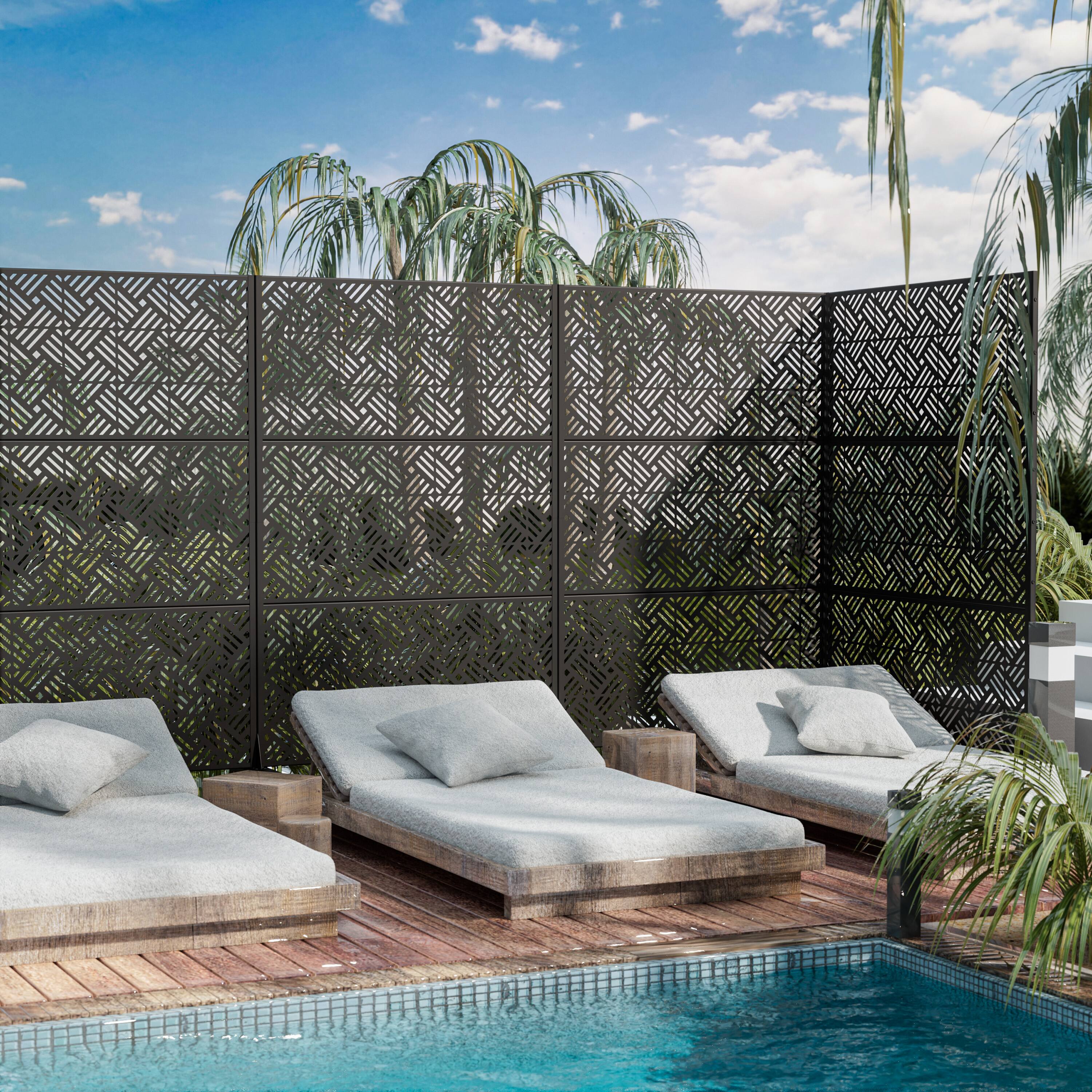 Alt View 2. PexFix - 72 in. x 47 in. Boris Pattern Metal Outdoor Privacy Screen & Panels, Freestanding Garden Divider Fence - Black.