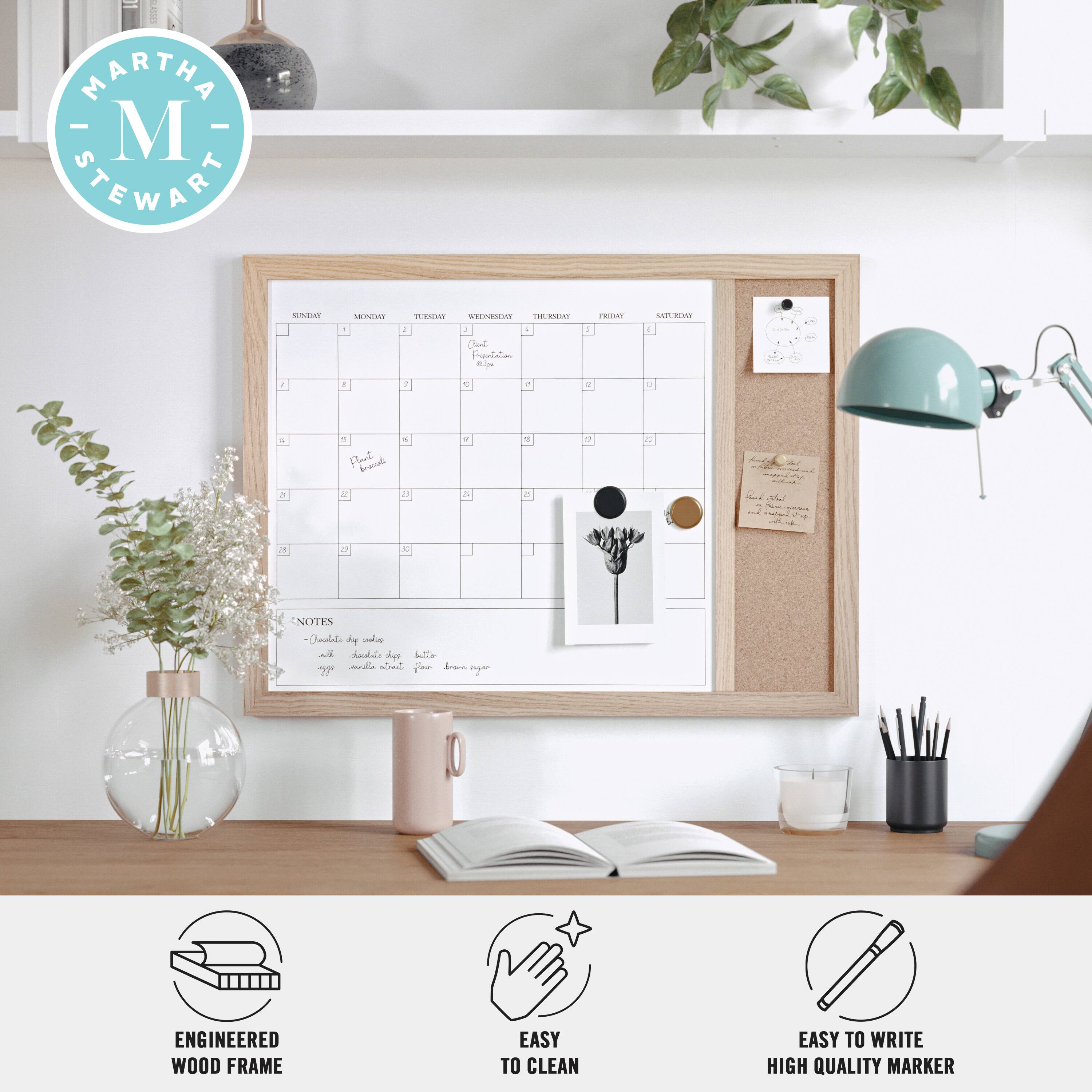 Martha Stewart is the brand name associated with this product. The product is a calendar that is designed to be easy to clean and easy to write on, making it a practical and convenient choice for users. The calendar is also made with a high-quality marker, ensuring that the writing remains clear and visible throughout the year.