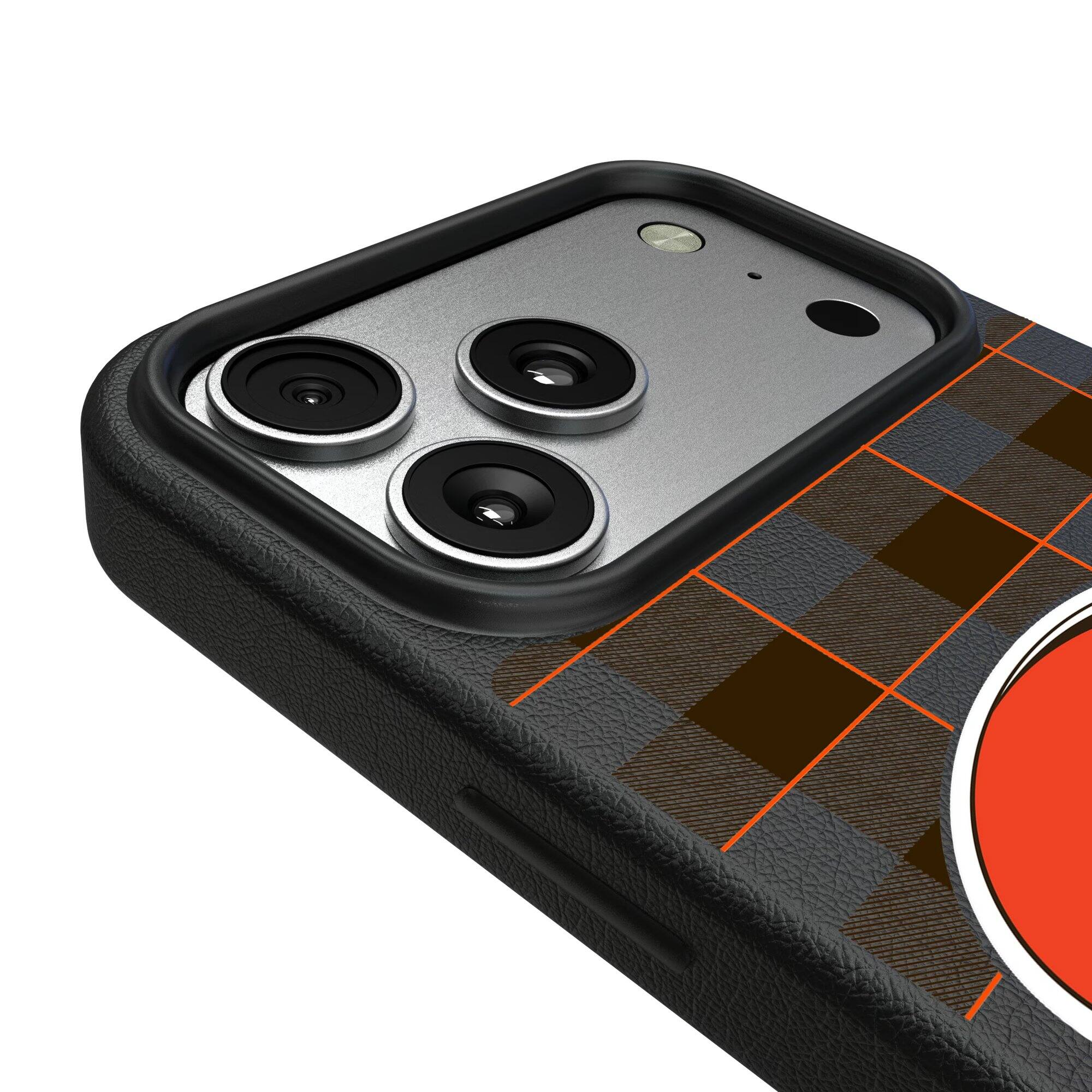 Alt View 2. Keyscaper - Cleveland Browns Plaid Magnetic Bump iPhone Case - 17 Pro Max - Black.