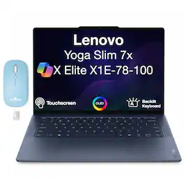 Lenovo - Yoga Slim 7x Laptop 14.5 2944x1840 Display (X Elite X1E-78-100, 32GB, Win 11 Home) w/Dockztorm Wireless Mouse - Cosmic Blue
